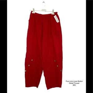 New, Made in Italy 100% Linen Trouser in Red One Size
